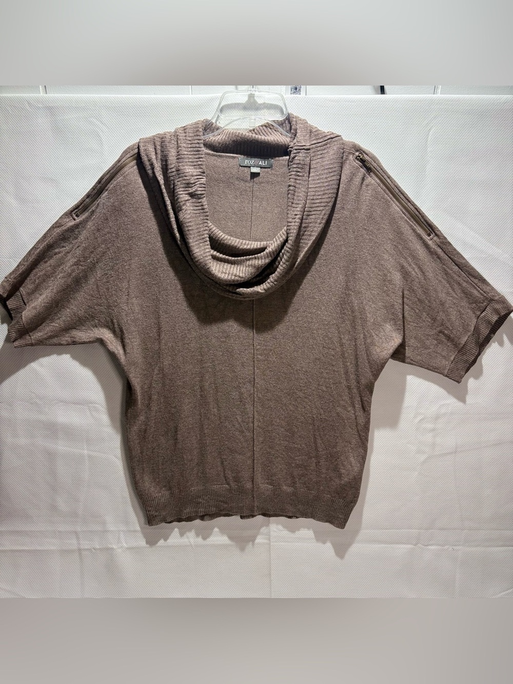 Roz & Ali Taupe-Brown Cowl Neck Short-Sleeve Sweater